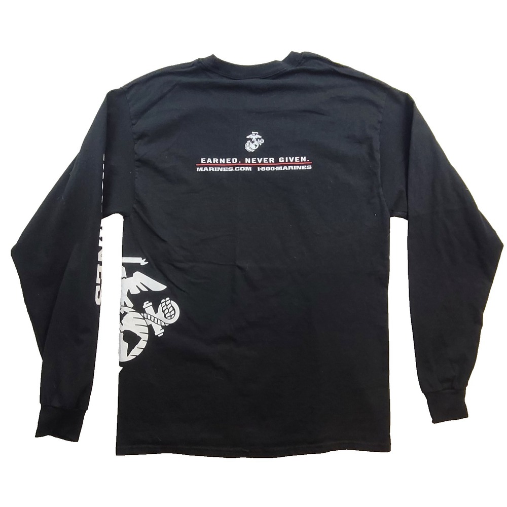 USMC Eagle Globe Anchor Hanes Beefy T Marines Shirt Mens Large Black Long Sleeve